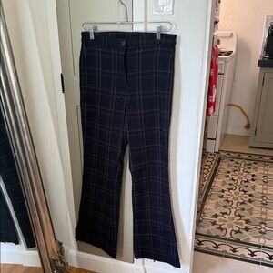 Navy Plaid Flared Pants